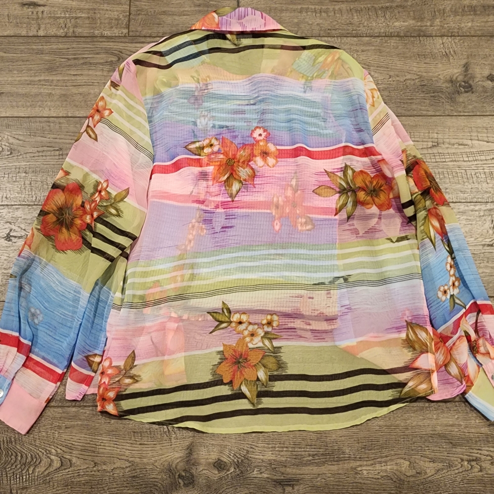 Vintage Impressions Womens 2 Piece Sheer Floral Blouse W/Tank Size M Long Sleeve - Picture 9 of 11